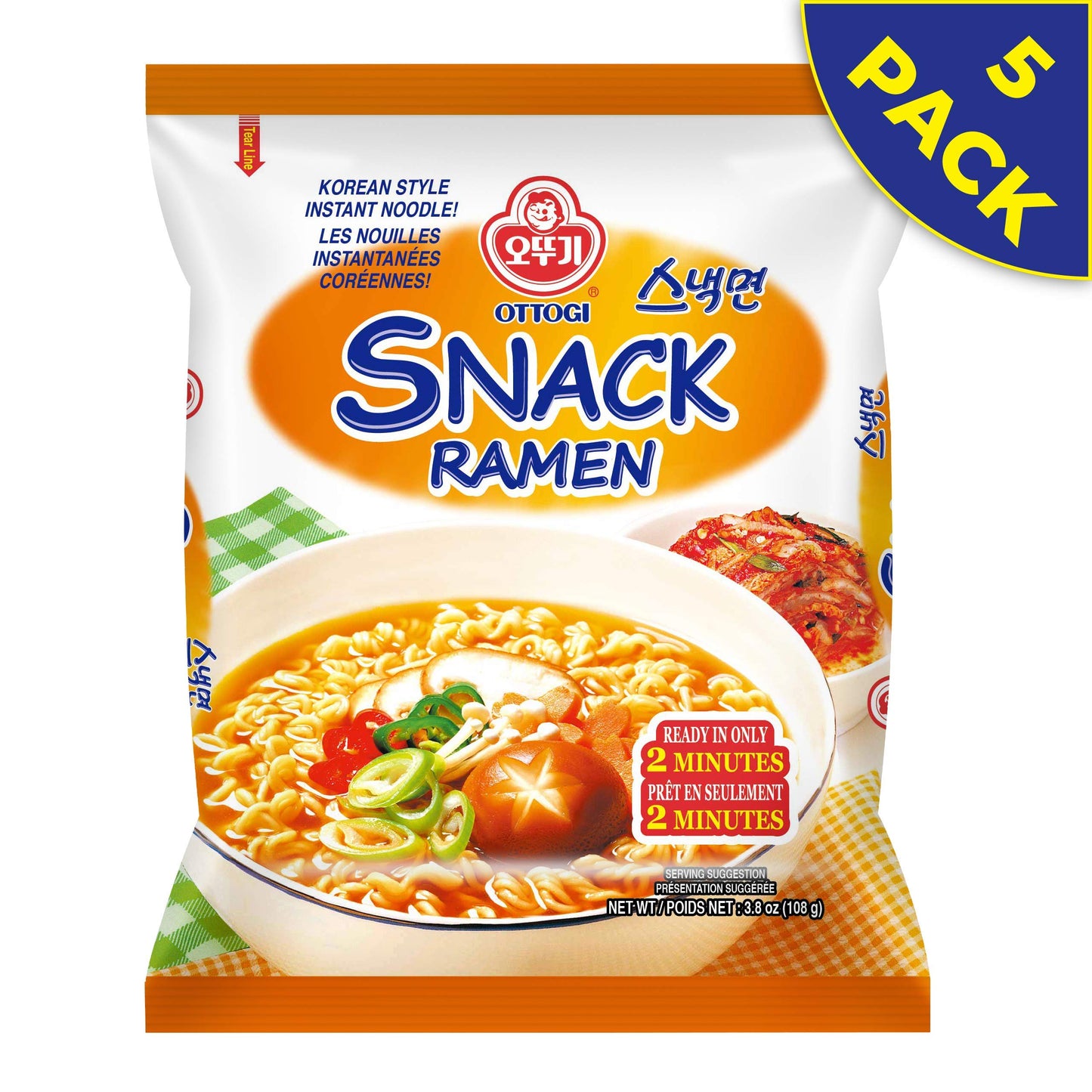 OTTOGI Snack Ramen, KOREAN STYLE INSTANT NOODLE, Traditional Korean Instant Ramen, with Thin Noodle and Mild Flavor(108g) - 5 Pack…