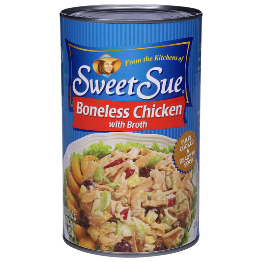 Sweet Sue Canned Boneless Chicken with Broth - 10g Protein per Serving - Gluten Free, Keto Friendly - White Chicken Chunks Great for Snack, Lunch or Dinner Recipes - 50 oz (Pack of 1)