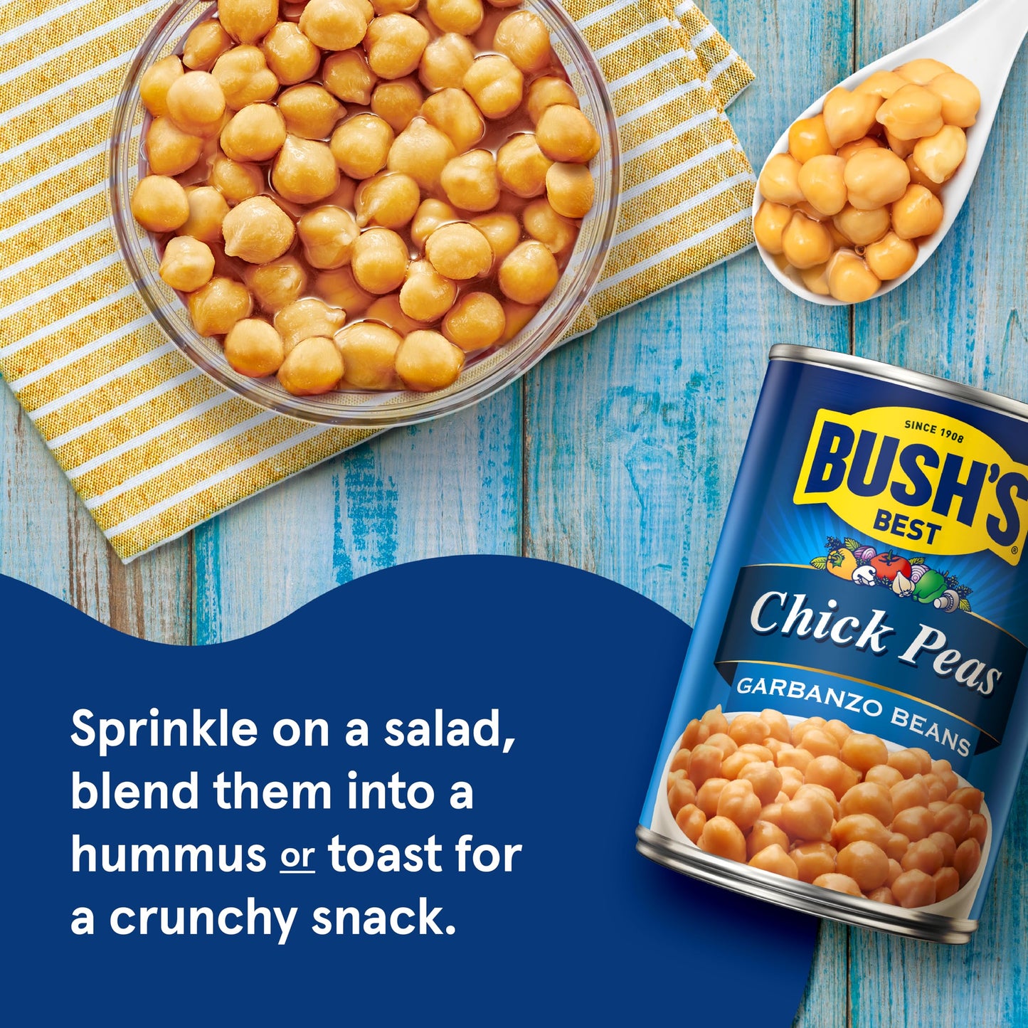 BUSH'S BEST 16 oz Canned Garbanzo Beans (Chickpeas), Source of Plant Based Protein and Fiber, Vegetarian, Low Fat, Gluten Free, (Pack of 12)