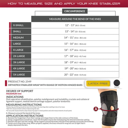 OTC Knee Stabilizer Wrap, ROM Hinged Bars, Orthotex, Medium