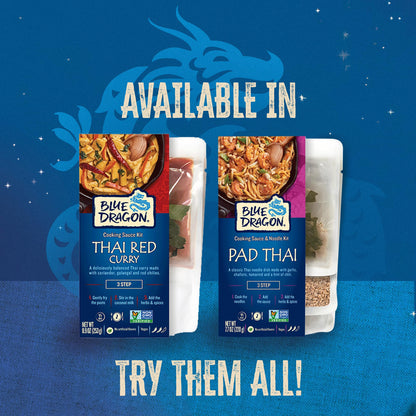 Blue Dragon Pad Thai 3 Step Cooking Sauce & Rice Noodle Kit - 7.7oz (Pack of 6) - Pre-Portioned Sachets of Dried Rice Noodles, Pad Thai Sauce, & Aromatic Herbs & Spices - Vegan, Non-GMO & Gluten-free