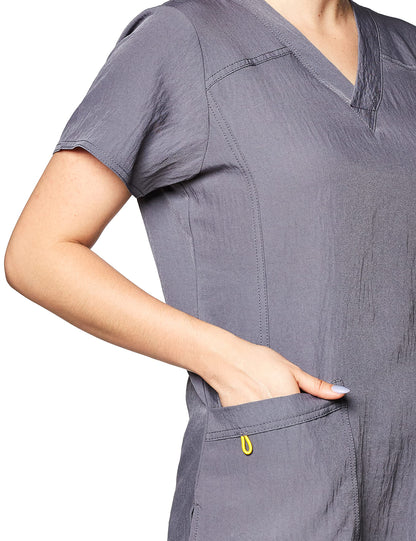 WonderWink Women's Scrubs Four Way Stretch Sporty V-Neck Top, Pewter, Large