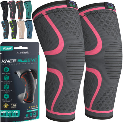 Modvel 2 Pack Knee Brace for Women & Men - Workout Knees Compression Sleeve for Knee Pain Relief Joint Support for ACL, Arthritis, Meniscus Tear Knees Brace for Sports, Rodilleras para Gym Fitness