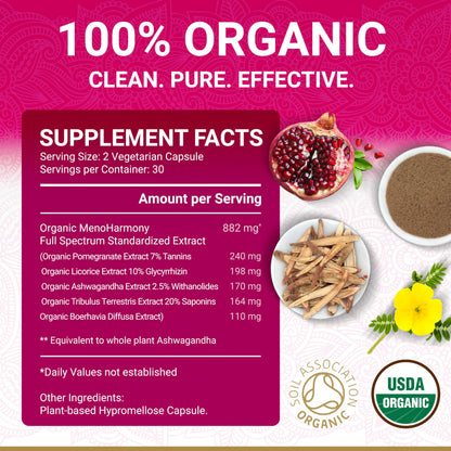 Menopause Supplements for Women | Vegan Hormone Balance & Menopause Relief Capsules | USDA Organic Perimenopause Supplements Women Natural Support | 60 Vegan Capsules