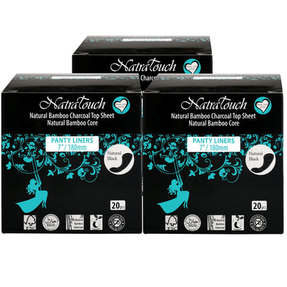 ~ COMPOSTABLE ~ Natural Bamboo Charcoal (PANTYLINER- 3 Pack Total 60 Liners)