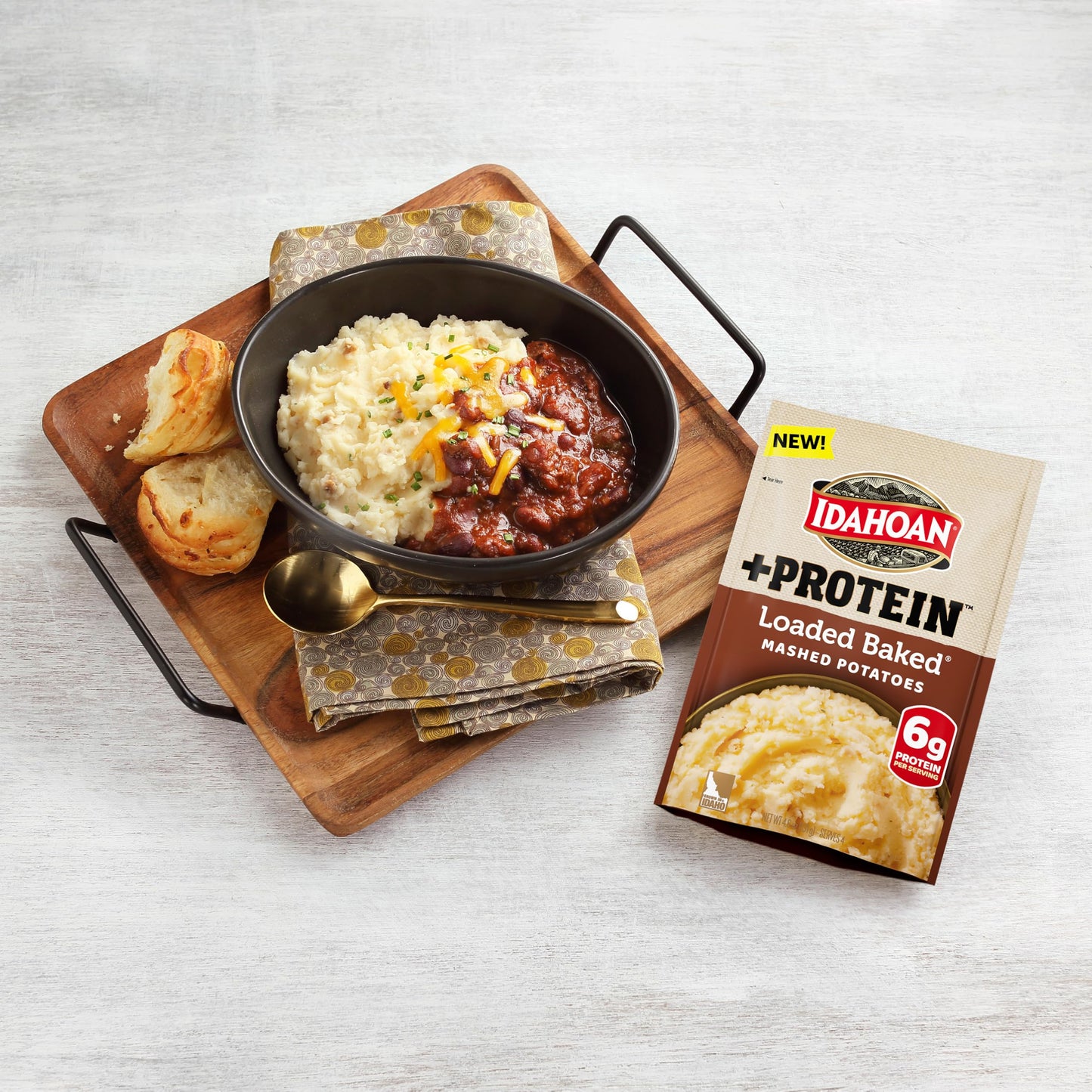 Idahoan Loaded Baked +Protein Mashed Potatoes, Naturally Gluten-Free, 100% Real Idaho Potatoes, 4 servings per bag, 4.6 ounce (Pack of 10)