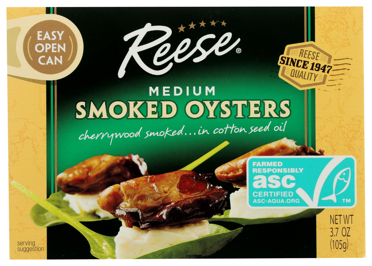 Reese Medium Smoked Oysters, 3.7-Ounce, 10-Count Cans