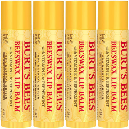 Burt's Bees Lip Balm - Original Beeswax, Lip Moisturizer With Responsibly Sourced Beeswax, Tint-Free, Natural Origin Conditioning Treatment, 4 Tubes, 0.15 oz.