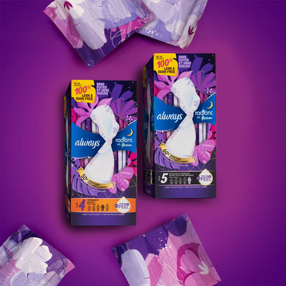 Always Radiant Feminine Pads for Women, Flexfoam Pads with Wings, Size 5, Extra Heavy Overnight Absorbency, Lightly Scented, 26 Count