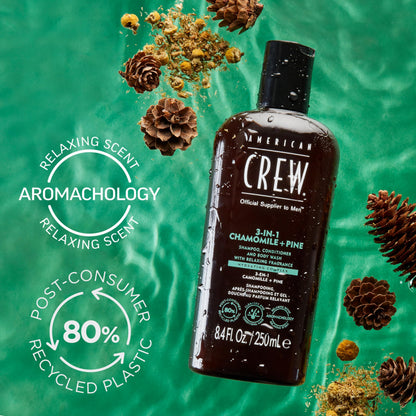 AMERICAN CREW 3-in-1 Chamomile & Pine, Shampoo, Conditioner & Body Wash for Men, All-in-One Care with Calming and Relaxing Fragrance, 15.2 fl oz