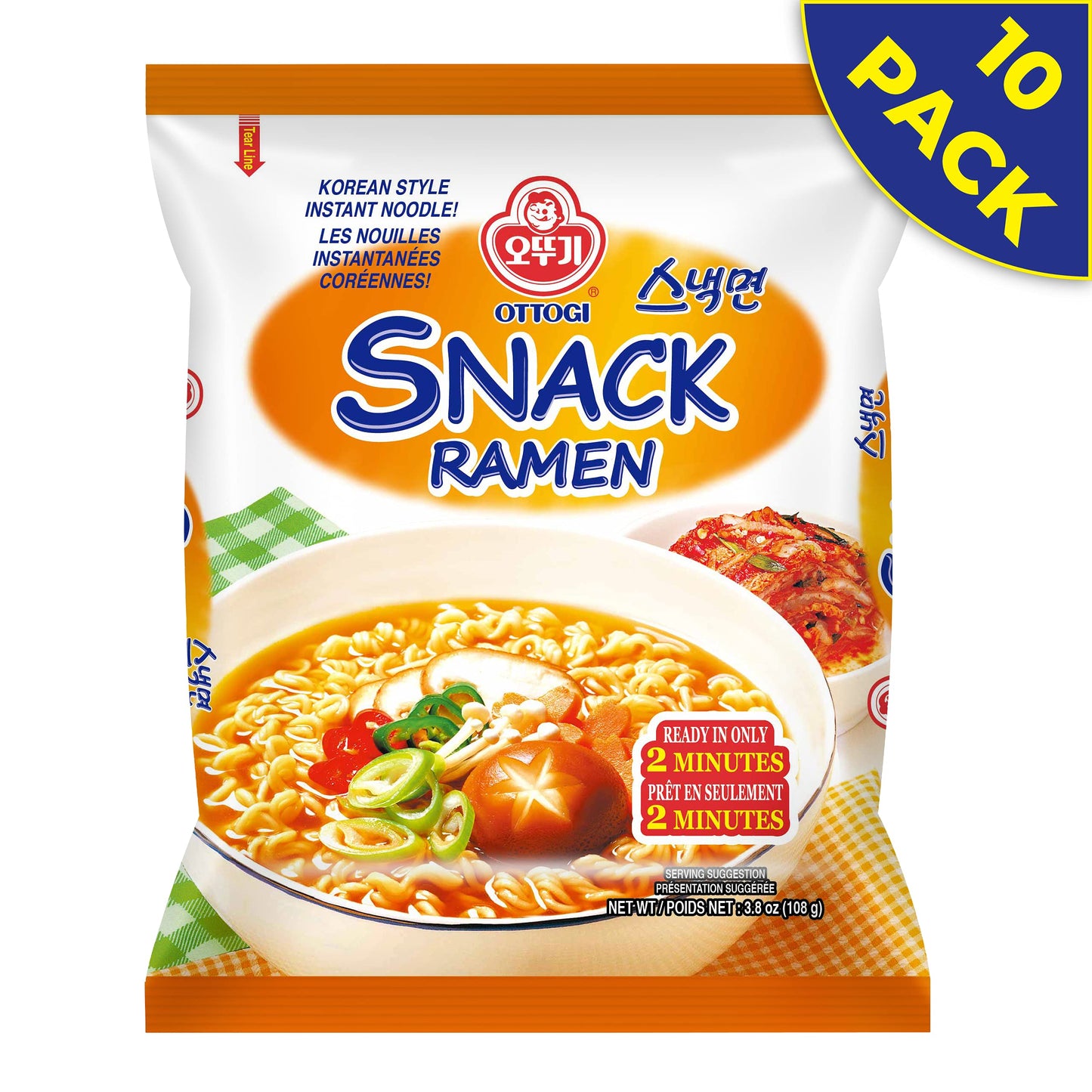 OTTOGI SNACK RAMEN, KOREAN STYLE INSTANT NOODLE, Traditional Instant ramen, Thin Noodle and Mild Flavor (3.8oz) - 10 Pack…