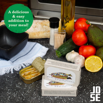 Smoked Small Sardines in Extra Virgin Olive Oil by Jose Gourmet, Wild Caught Portuguese Sardines, Canned Fish in Olive Oil, Omega 3, Fair Trade, 125g Can, Pack of 3