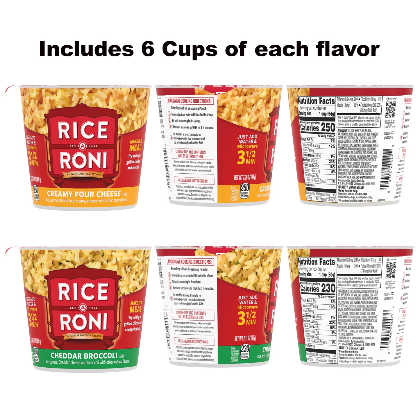 Rice-A-Roni Cups, Cheese Lovers Variety Pack, Pack of 12