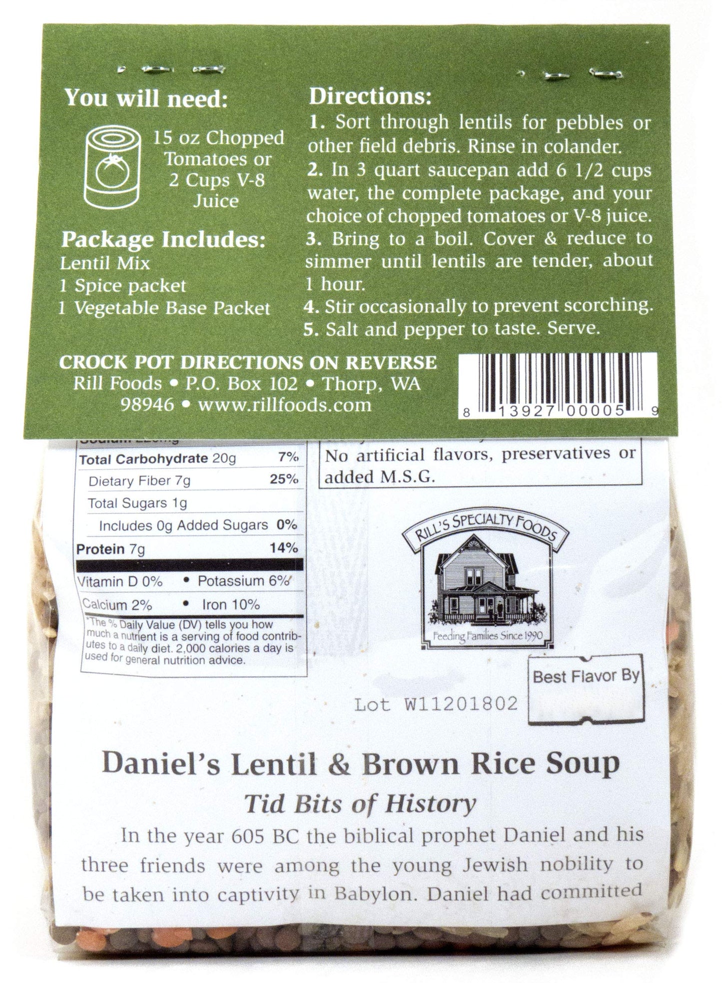 Rill Foods Daniel's Lentil & Brown Rice Soup Mix 12.7 oz each (2-Pack)
