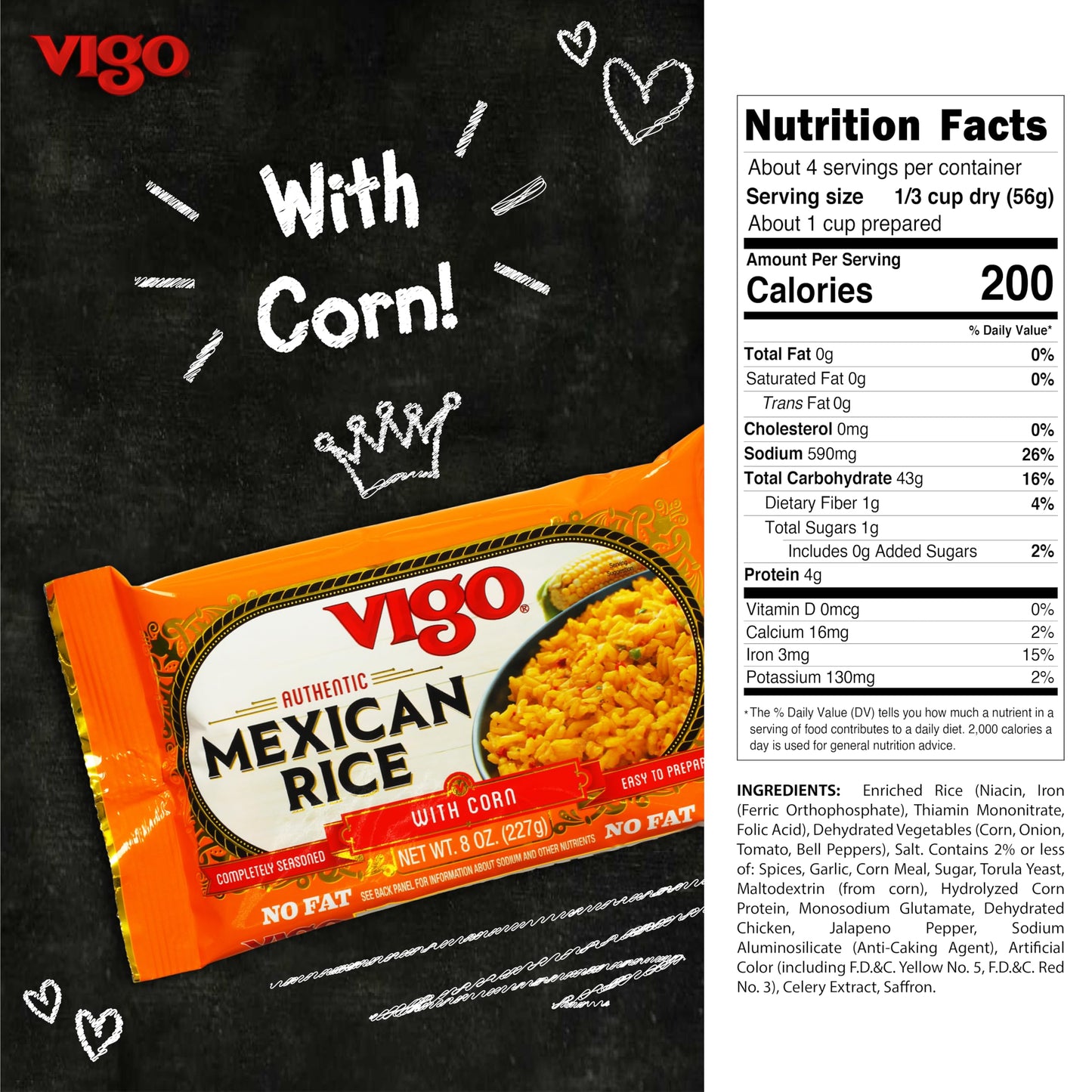 Vigo Authentic Mexican Rice with Corn, No Fat (8 Ounce (Pack of 12))