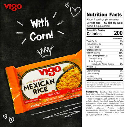 Vigo Authentic Mexican Rice with Corn, No Fat (8 Ounce (Pack of 12))