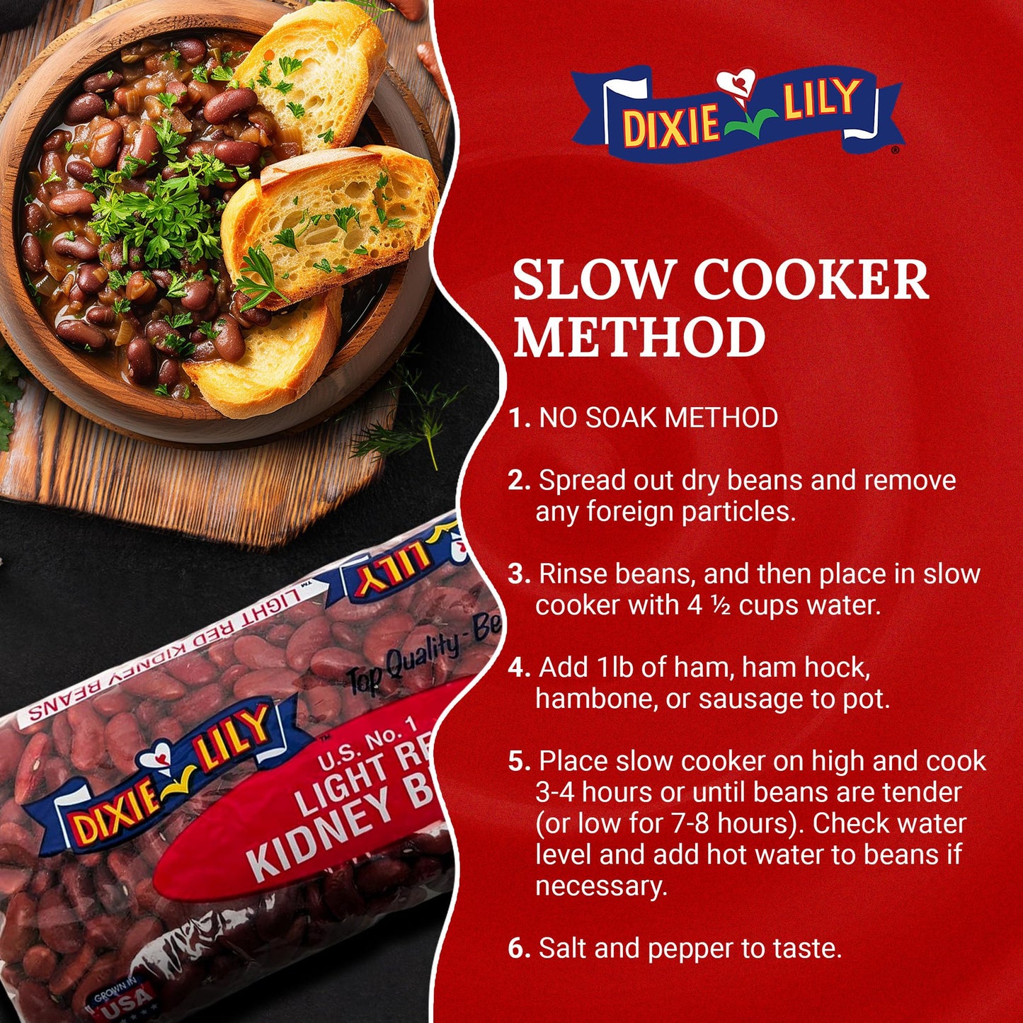 Dixie Lily Light Red Kidney Beans - Dried Beans for Soups, Stews, & Chili, Quick Soak or Slow Cooker, High in Fiber and Non-GMO - 12oz, 3 Pack