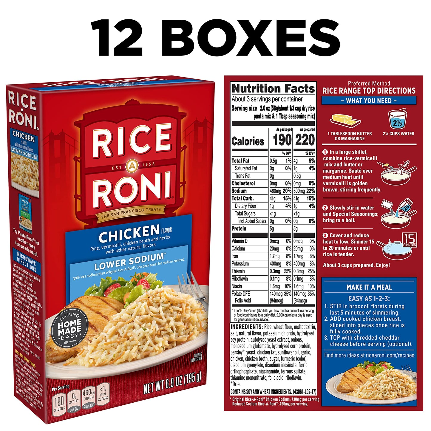 Rice-A-Roni, Chicken, Lower Sodium, 6.9oz Boxes (12 Pack)