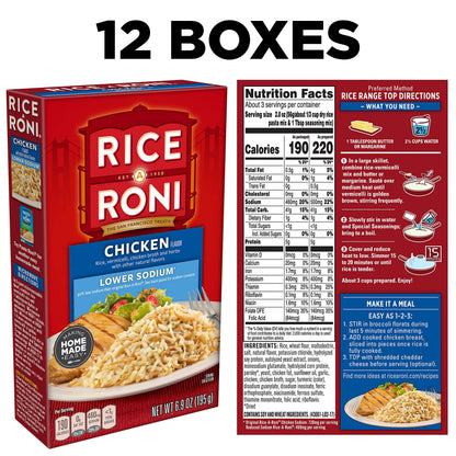 Rice-A-Roni, Chicken, Lower Sodium, 6.9oz Boxes (12 Pack)