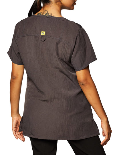 WonderWink Women's Scrubs Four Way Stretch Sporty V-Neck Top, Pewter, Large