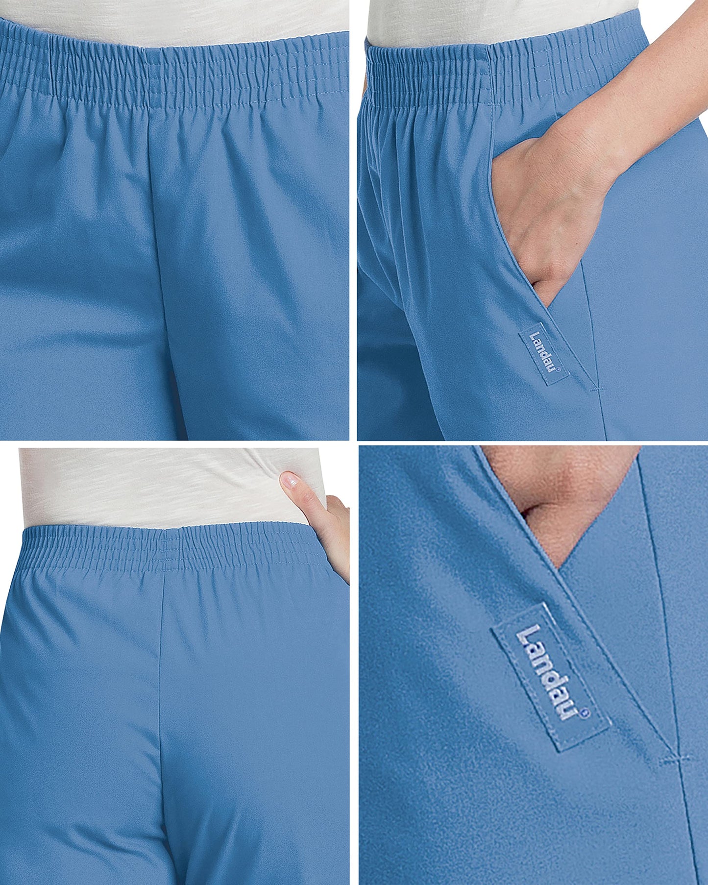 Landau Essentials Relaxed Fit 2-Pocket Elastic Scrub Pants for Women 8327