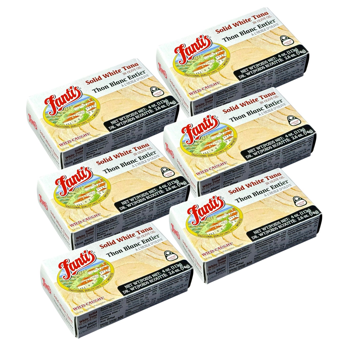 Fantis – White Tuna in Olive Oil – Premium Wild-Caught Solid White Tuna Fillets, Mediterranean Style, Made in Spain, High Protein, Keto-Friendly Gourmet Seafood, 4oz, pack of 6