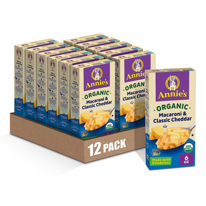 Annie's Organic Macaroni and Classic Cheddar, Made with Real Cheese, 6 oz (Pack of 12)
