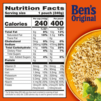 BEN'S ORIGINAL Ready Rice Cilantro Lime Flavored Rice, Easy Dinner Side, 8.5 OZ Pouch (Pack of 12)