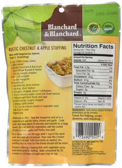 Blanchard & Blanchard Whole Chestnuts Roasted & Peeled (Organic) 5.29oz (6 Pack)