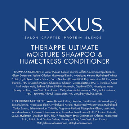 Nexxus Shampoo and Conditioner Therappe Humectress 2 Count for Dry Hair Silicone-Free, Moisturizing Caviar Complex and Elastin Protein for thicker and stronger hair 33.8 oz