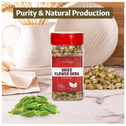 Eastanbul Dried Okra, 3.4oz Dried Ladies' Finger Ocra, Dry Ochro, Bamie AKA Kuru Bamya for Snacks, Stews, Stir Fries Rehydratable for Fried Okra, Gumbo, Turkish Food