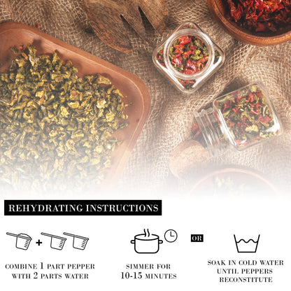Gourmanity Dried Green Bell Peppers, Flavorful Diced Peppers Fresh and Appetizing, Perfect for Ramen Bae Ramen Toppings Soups Stir-Frys and Stews, All Natural, Packed in a Resealable Bag 4 oz