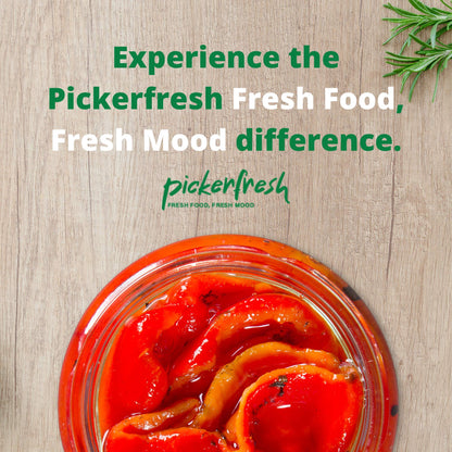 Pickerfresh Fire Roasted Red Peppers - Sweet & Tangy Peppers for Pasta & Pizza - Simple Ingredients - Non-GMO, No Artificial Color & No Preservatives - 16 oz