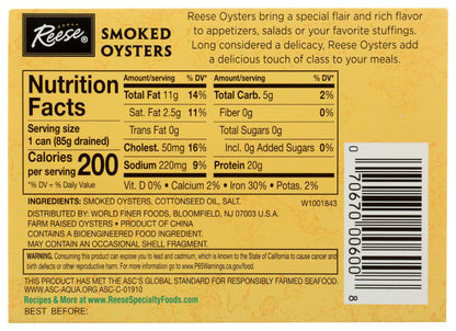 Reese Medium Smoked Oysters, 3.7-Ounce, 10-Count Cans