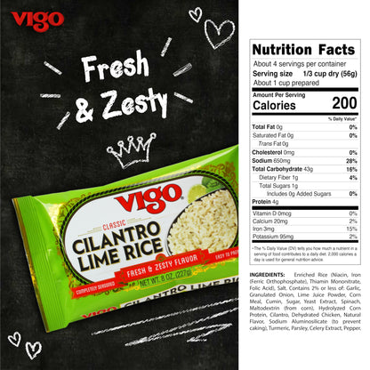 Vigo Authentic Cilantro Lime Rice, Fresh & Zesty Low Fat, 8oz (Cilantro Lime, 8 Ounce (Pack of 12))