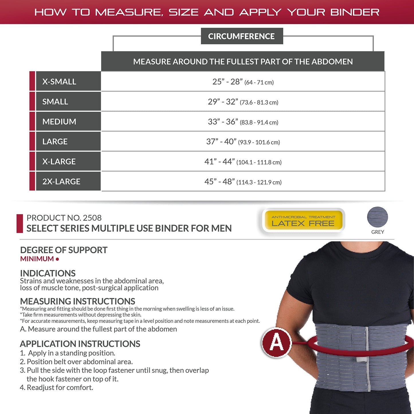 OTC Abdominal Binder for Men, Ribbed Elastic Compression, Select Series