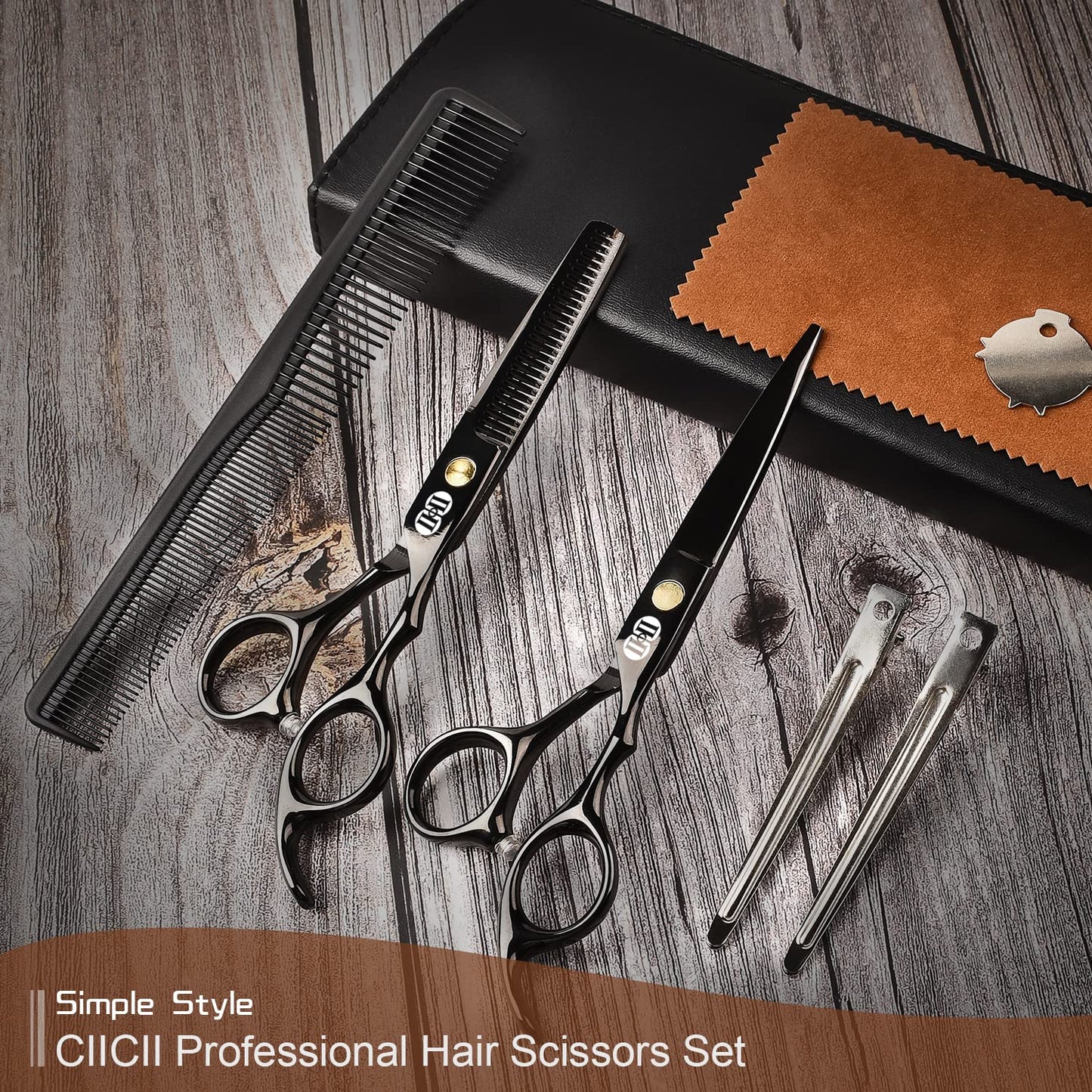 CIICII Hair Cutting Scissors Shears Kit, Professional Barber Haircut Scissors Set (6.7 Inch Hair Beard Hairdressing Trimming Haircutting Thinning Shears) for Men Women Hairdresser Home Salon (Black)