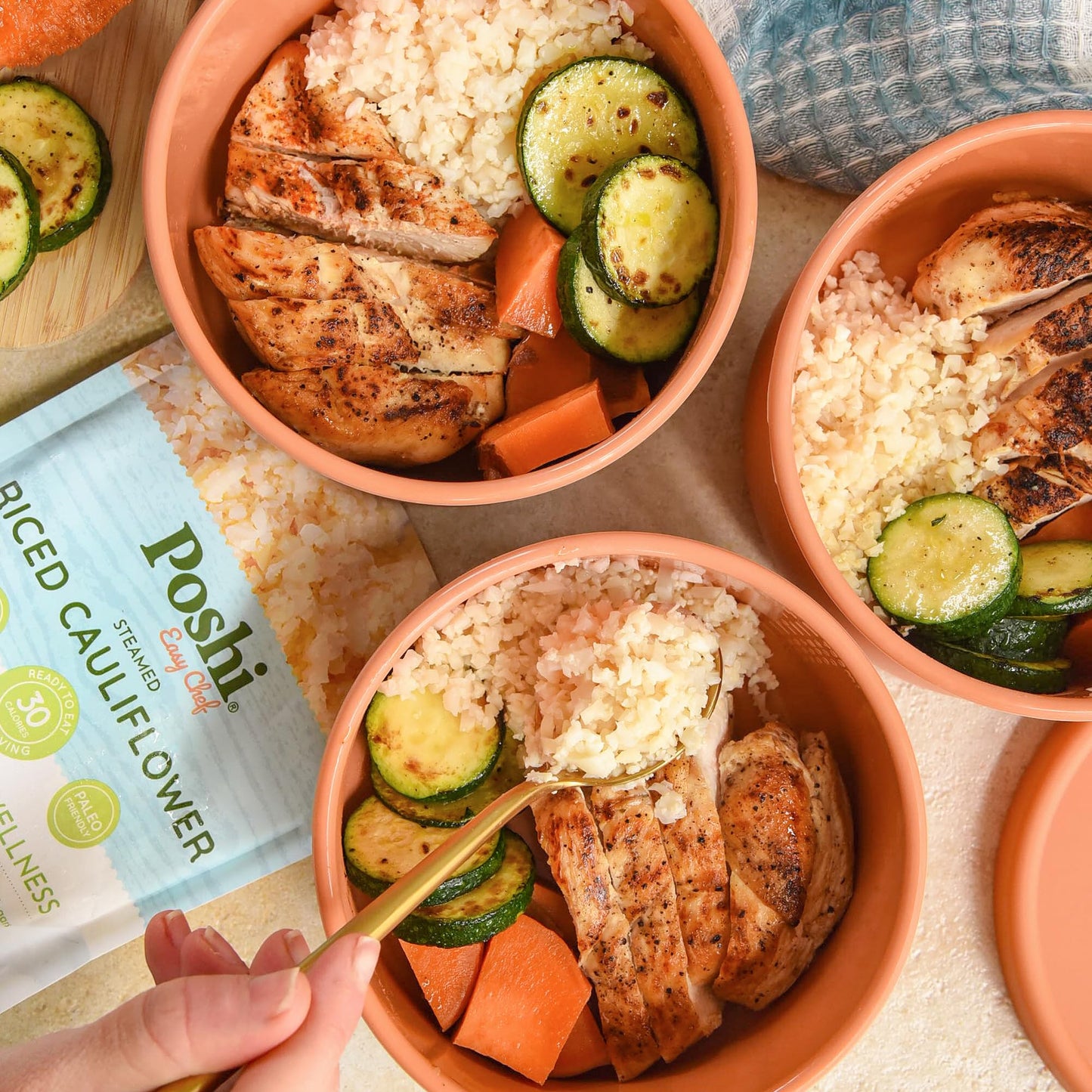 POSHI Riced Vegetables Variety Pack | Ready to Eat, All Natural, Non GMO, Low Calorie + Carb, Gluten Free, Vegetable Rice, Fully Cooked, Meals, On The Go, Plant-Based, Healthy, Veggies (7oz, 6 Pack)