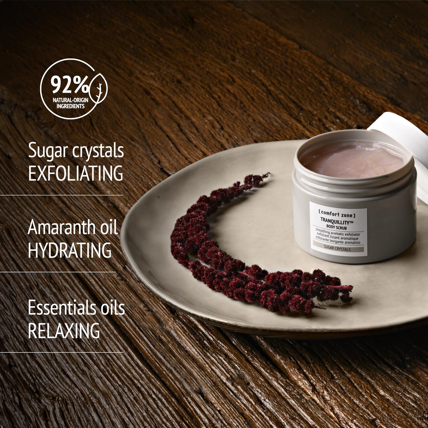 Tranquillity Body Scrub, Exfoliating Treatment, Smooths, Softens, Nourishes, Glowing Skin, Clean Beauty, Sugar Crystals, Amaranth & Almond Oils, All Skin Types, 10.06 Oz