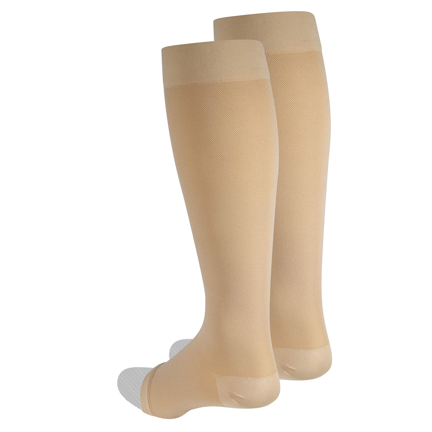 NuVein Medical Compression Stockings, 20-30 mmHg Support for Women & Men, Knee Length, Open Toe, Beige, Medium (short length)