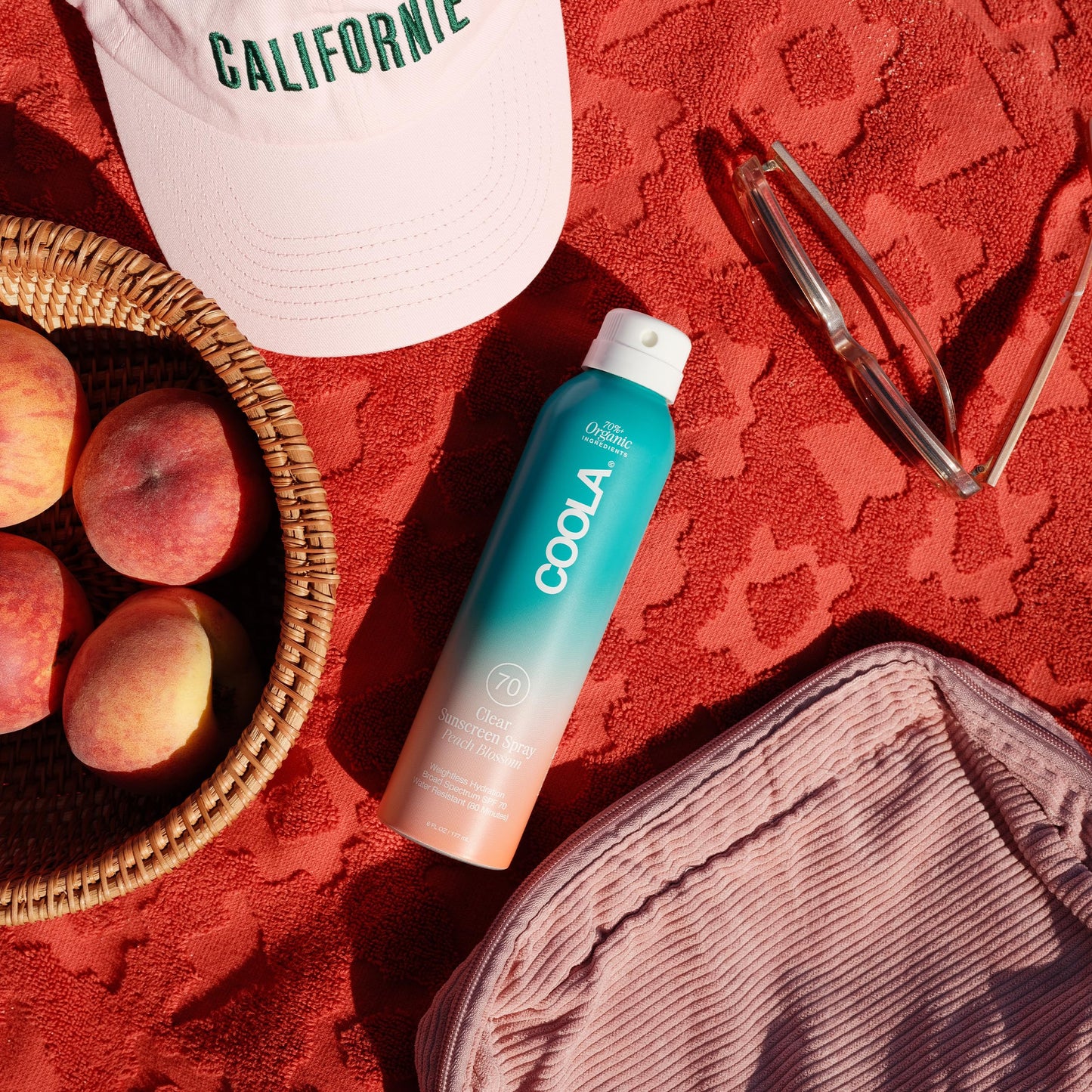 COOLA Organic Sunscreen SPF 70 Sunblock Spray, Dermatologist Tested Skin Care for Daily Protection, Vegan and Gluten Free, Peach Blossom