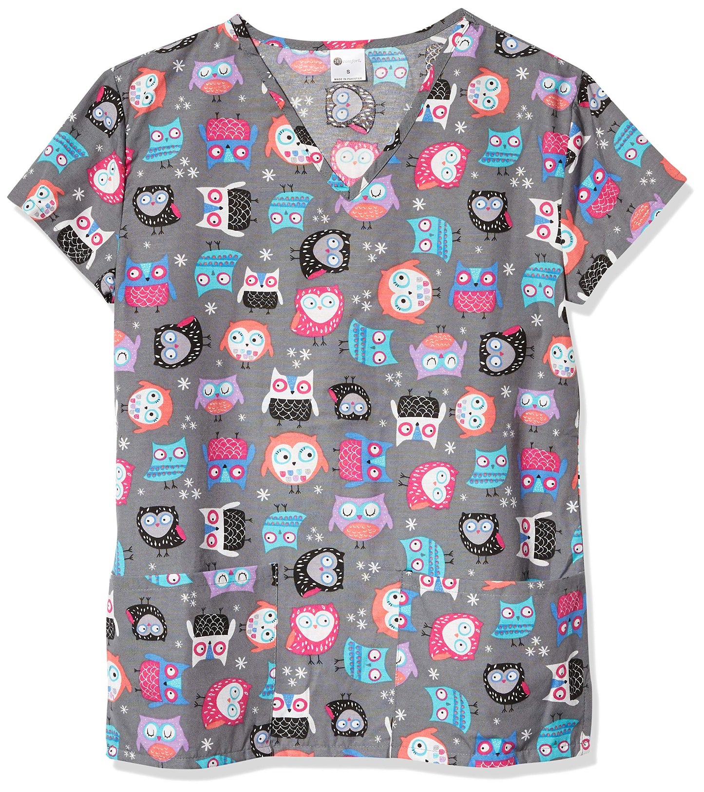 24|7 Comfort Scrubs Night Owl V Neck Scrub Top Shirt
