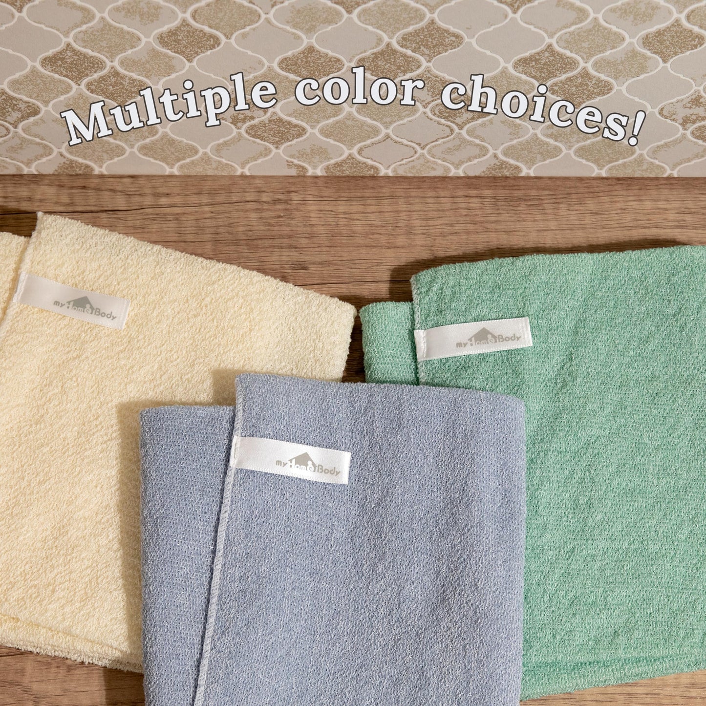 myHomeBody Exfoliating Washcloths for Showering, Loofah Body Scrubber Exfoliator, Back Shower Towel, Bath Washer for Exfoliation, Light Green, Set of 2